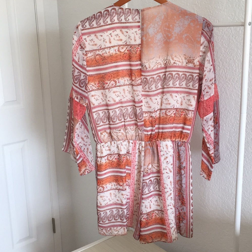 Bcbg V neck Floral Lace-Trimmed Romper - Picture 5 of 8